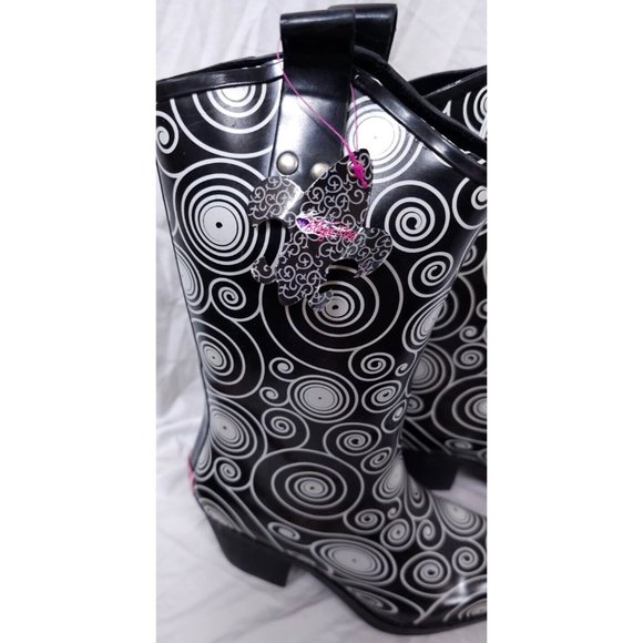 BLAZIN ROXX Layla Sz 7 Rain Boots Black White Outdoor Chore Cowgirl Boot 58106 - Picture 5 of 16